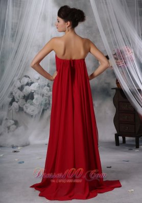 Watteau Ruched Red Bridesmaid Dress Strapless Chiffon