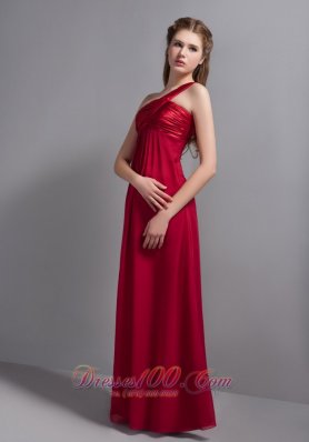 One Shoulder Ruched Wine Red Bridesmaid Dresses