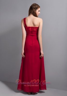 One Shoulder Ruched Wine Red Bridesmaid Dresses