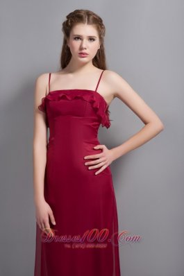 Spaghetti Straps Wine Red Bridesmaid Dresses Chiffon