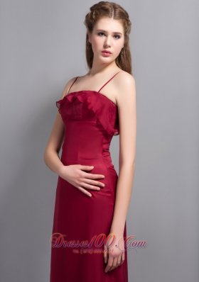 Spaghetti Straps Wine Red Bridesmaid Dresses Chiffon