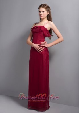 Spaghetti Straps Wine Red Bridesmaid Dresses Chiffon