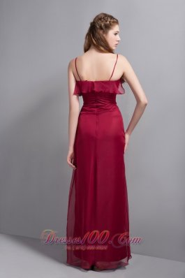 Spaghetti Straps Wine Red Bridesmaid Dresses Chiffon