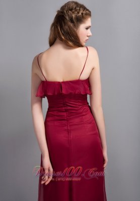 Spaghetti Straps Wine Red Bridesmaid Dresses Chiffon