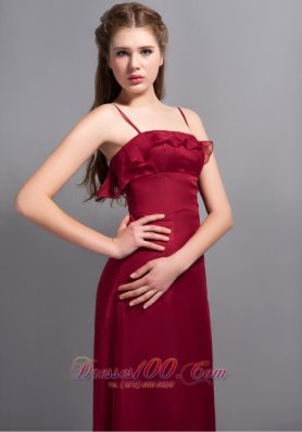 Spaghetti Straps Wine Red Bridesmaid Dresses Chiffon