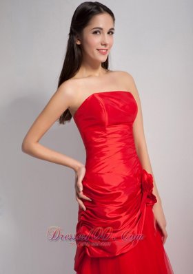 Red Hand Made Flowers Bridesmaid Dress Strapless