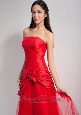 Red Hand Made Flowers Bridesmaid Dress Strapless