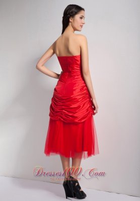 Red Hand Made Flowers Bridesmaid Dress Strapless