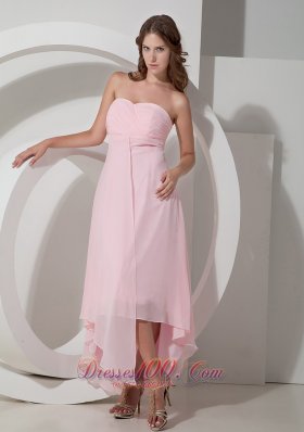 Asymmetrical Baby Pink Bridesmaid Dress Ruched Sweetheart
