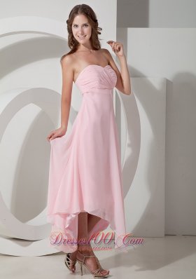 Asymmetrical Baby Pink Bridesmaid Dress Ruched Sweetheart