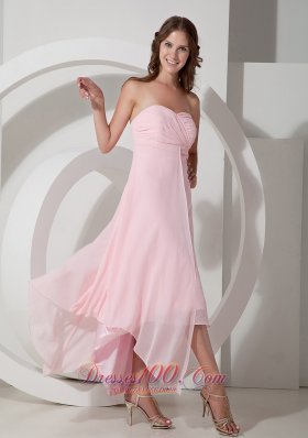 Asymmetrical Baby Pink Bridesmaid Dress Ruched Sweetheart