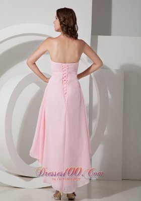 Asymmetrical Baby Pink Bridesmaid Dress Ruched Sweetheart