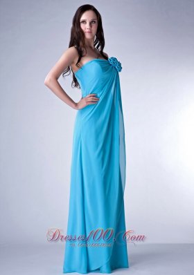 Hand Made Fowers Teal Bridesmaid Dress For Parties