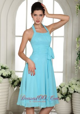 Halter Sash Aqua Blue Dama Dresses For Quinceanera
