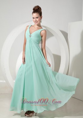 V Neck Beading Apple Green Prom Evening Dresses