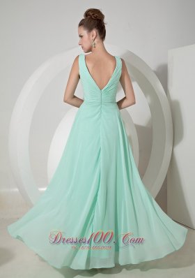 V Neck Beading Apple Green Prom Evening Dresses