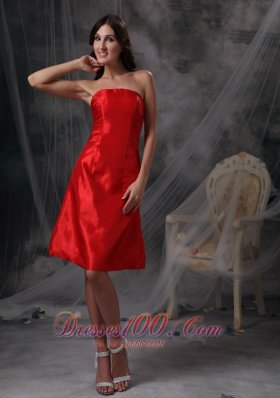 Red Ruched Party Cocktail Dresses Strapless Taffeta