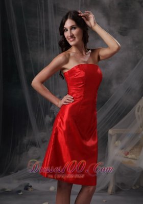 Red Ruched Party Cocktail Dresses Strapless Taffeta