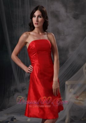 Red Ruched Party Cocktail Dresses Strapless Taffeta