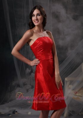 Red Ruched Party Cocktail Dresses Strapless Taffeta