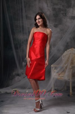 Red Ruched Party Cocktail Dresses Strapless Taffeta