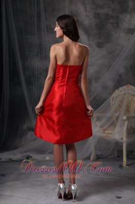 Red Ruched Party Cocktail Dresses Strapless Taffeta