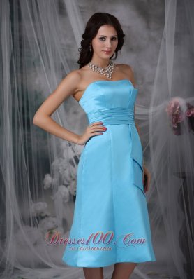 Aqua Blue Empire Waist Bridesmaid Dress Tea-length