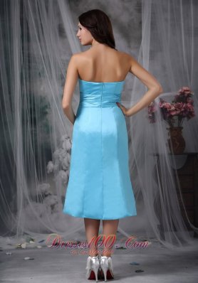 Aqua Blue Empire Waist Bridesmaid Dress Tea-length