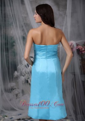 Aqua Blue Empire Waist Bridesmaid Dress Tea-length