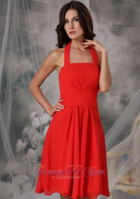 Tomato Red Empire Halter Homecoming Dress Ruching