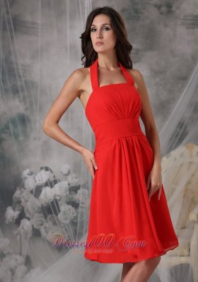 Tomato Red Empire Halter Homecoming Dress Ruching