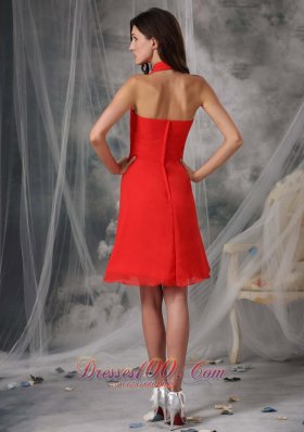 Tomato Red Empire Halter Homecoming Dress Ruching