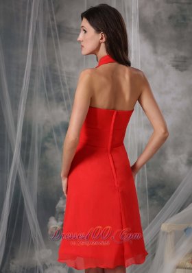 Tomato Red Empire Halter Homecoming Dress Ruching