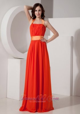 Orange Red Halter Party Homecoming Dress for Prom with Sash