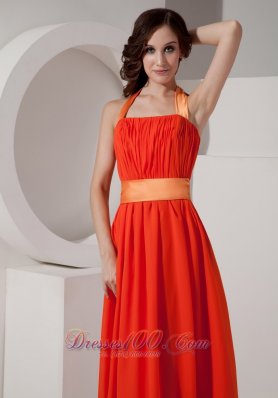 Orange Red Halter Party Homecoming Dress for Prom with Sash