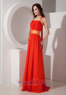 Orange Red Halter Party Homecoming Dress for Prom with Sash