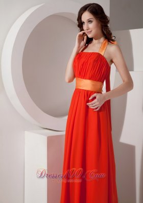 Orange Red Halter Party Homecoming Dress for Prom with Sash