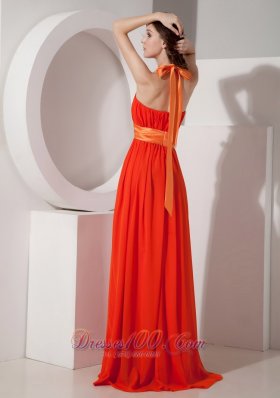 Orange Red Halter Party Homecoming Dress for Prom with Sash