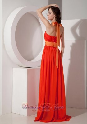 Orange Red Halter Party Homecoming Dress for Prom with Sash