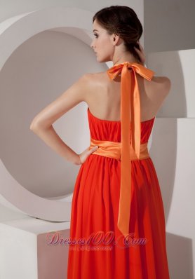 Orange Red Halter Party Homecoming Dress for Prom with Sash