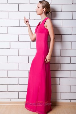 Hot Pink V-neck Prom Dress Peekaboo Keyhole Design