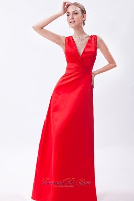 Bright Red Pluging V-neck Bridesmaid Wear 2013