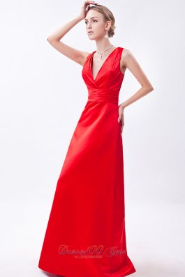 Bright Red Pluging V-neck Bridesmaid Wear 2013