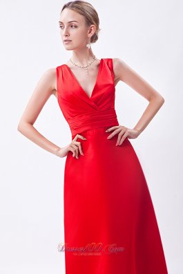 Bright Red Pluging V-neck Bridesmaid Wear 2013