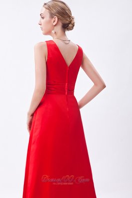 Bright Red Pluging V-neck Bridesmaid Wear 2013