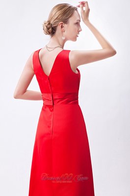 Bright Red Pluging V-neck Bridesmaid Wear 2013