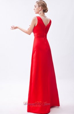 Bright Red Pluging V-neck Bridesmaid Wear 2013