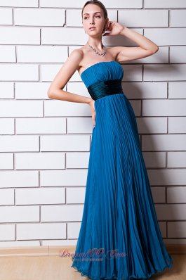 Dodger Blue Pleat Prom Party Wear Maxi Strapless