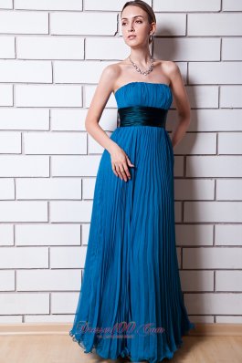 Dodger Blue Pleat Prom Party Wear Maxi Strapless