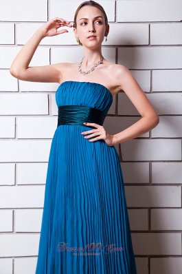 Dodger Blue Pleat Prom Party Wear Maxi Strapless